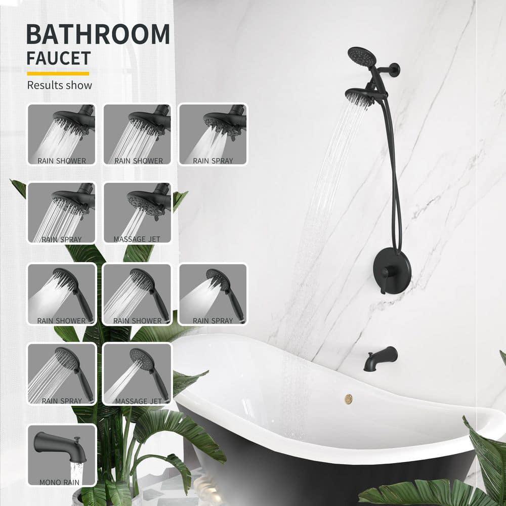 GIVING TREE 2In1 SingleHandle 11Spray Tub and Shower Faucet Handheld Combo with 4 in Shower Head in Matte Black