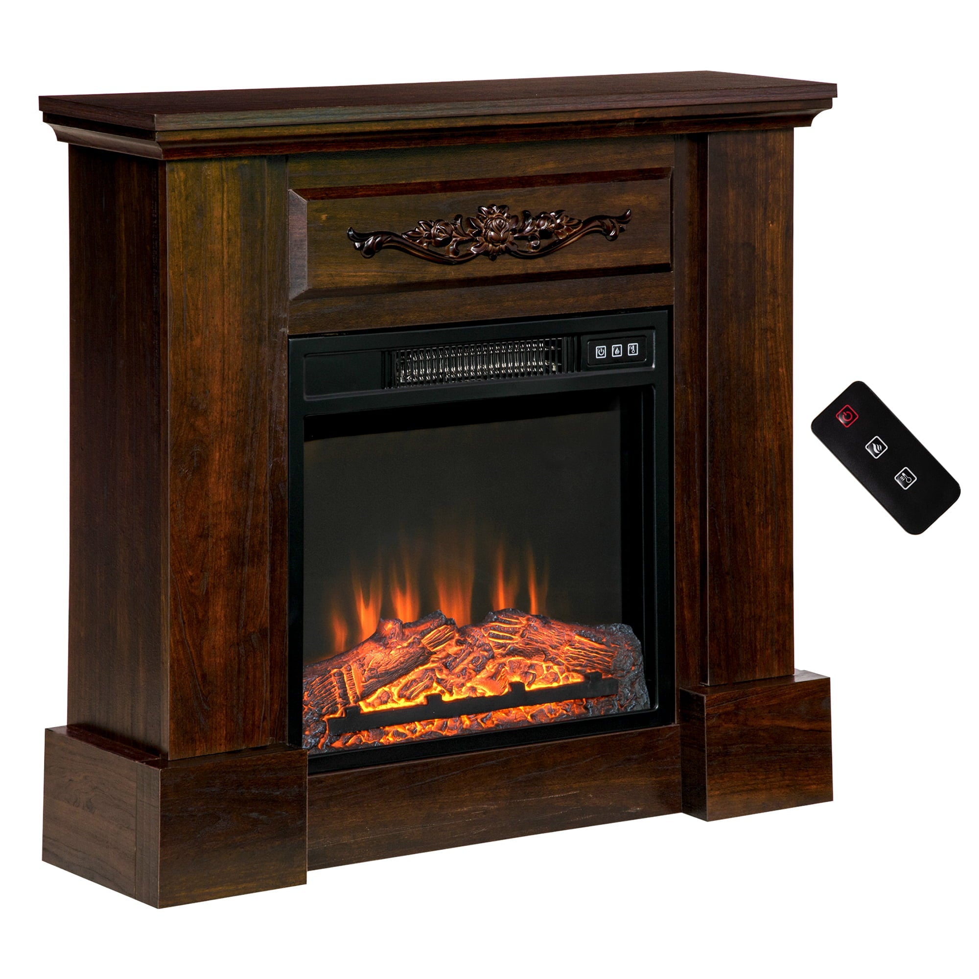 HOMCOM 32" 1400W Electric Fireplace Mantel w/ Realistic LED Log Heater, Brown