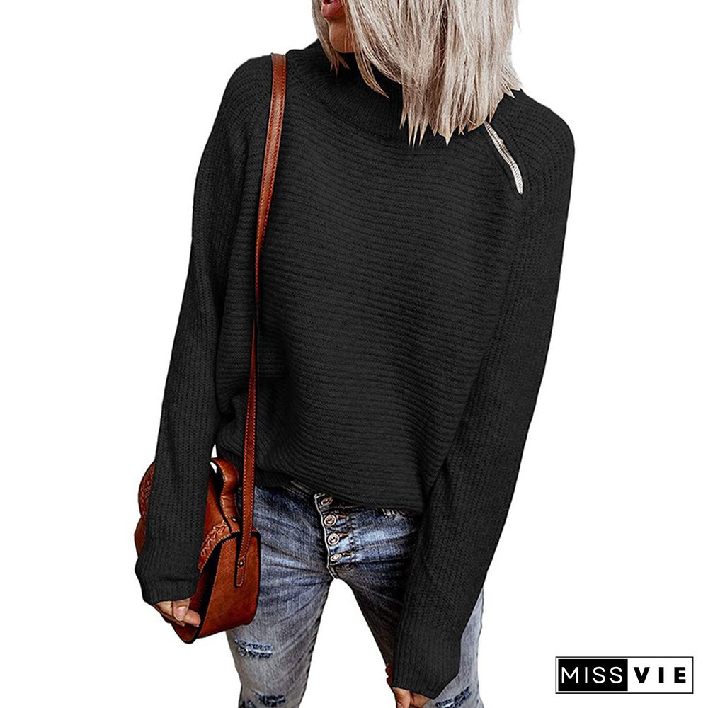 sweater solid color zip knit top