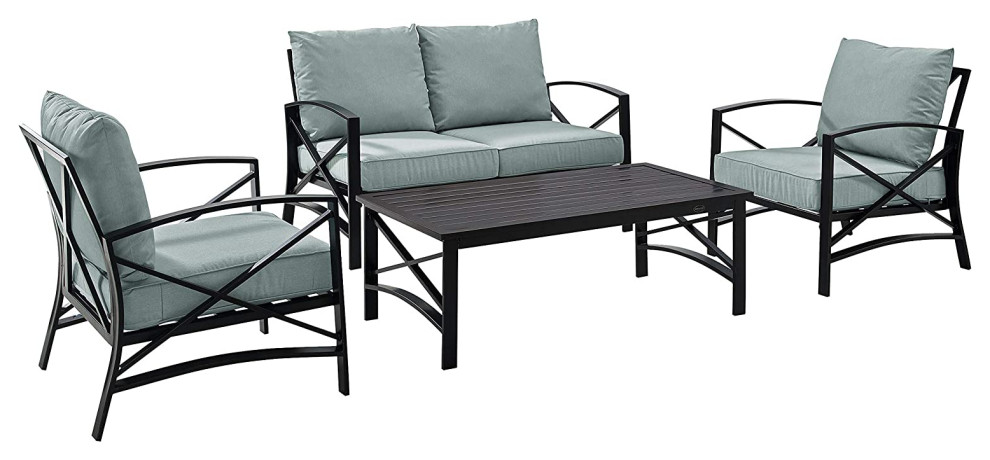 4 Pieces Patio Set   Weather Metal Frame With X Accents   Transitional   Outdoor Lounge Sets   by Decor Love  Houzz