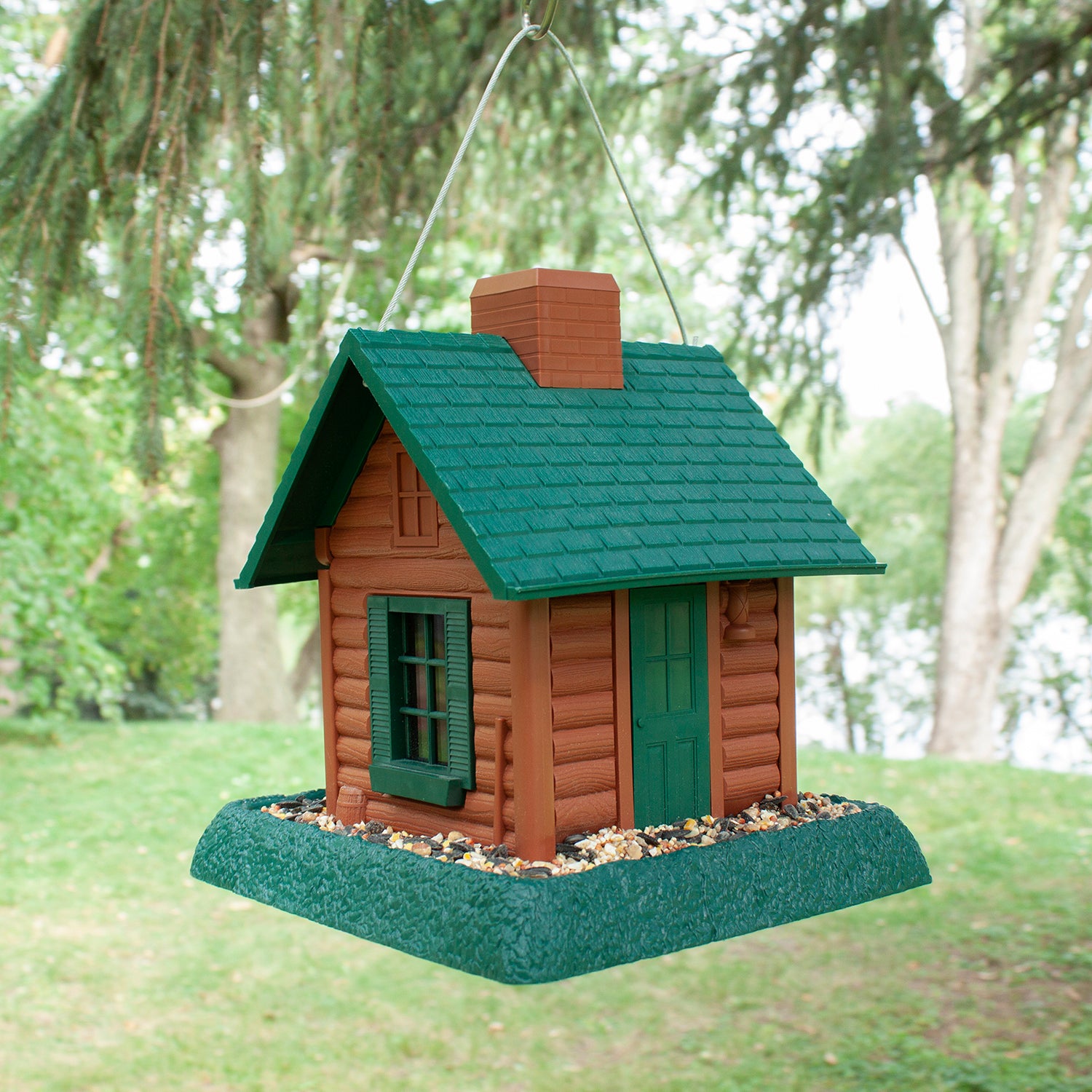 North States Village Collection Brown Log Cabin Bird Feeder， 5 lb. Capacity