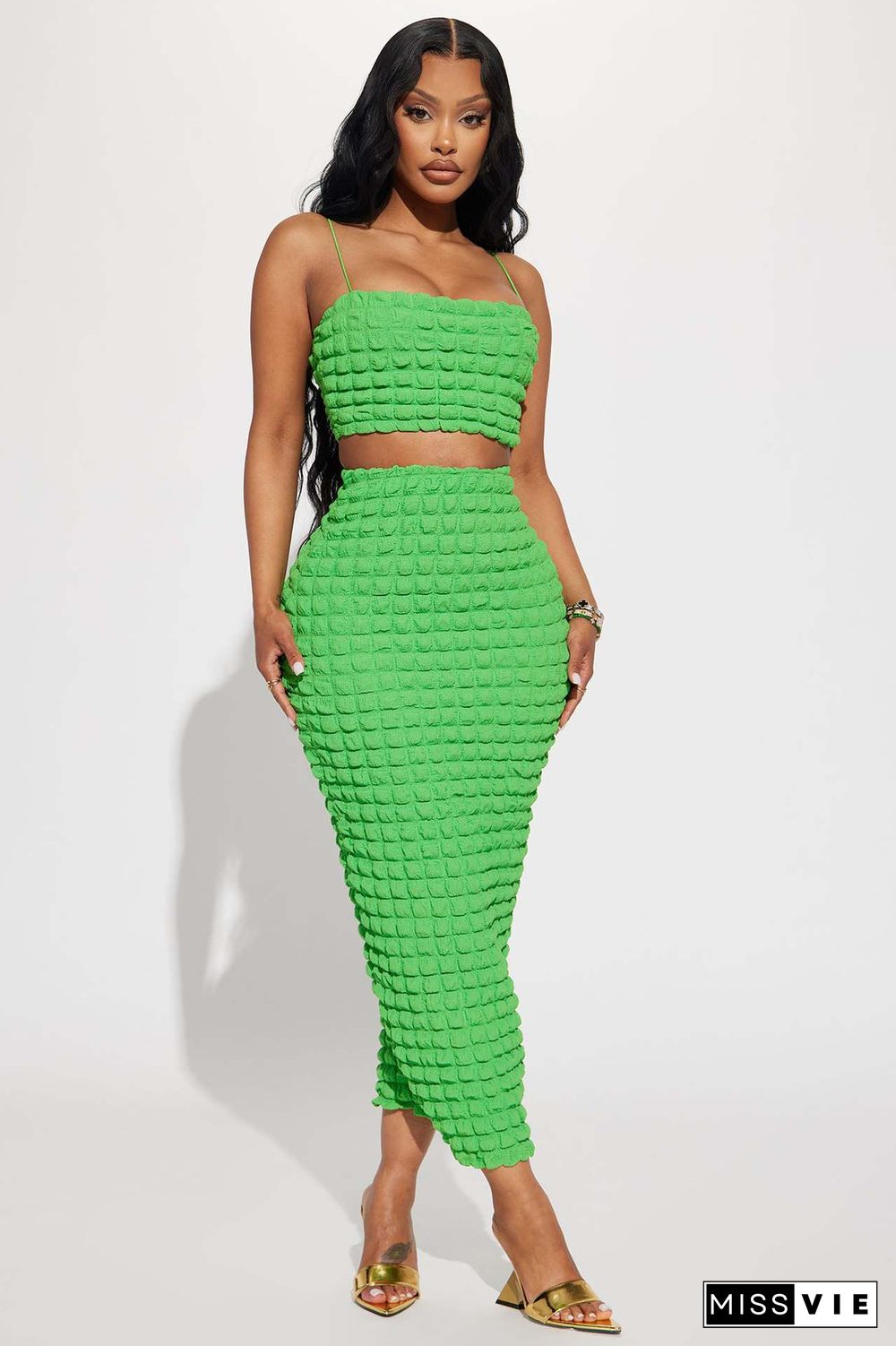 Spaghetti Strap Crop Tops Maxi Skirt Two Piece Set