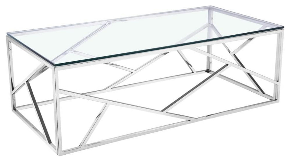 Modern Coffee Table  Geometric Polished Stainless Steel Finish Base  ampGlass Top   Contemporary   Coffee Tables   by Decor Love  Houzz