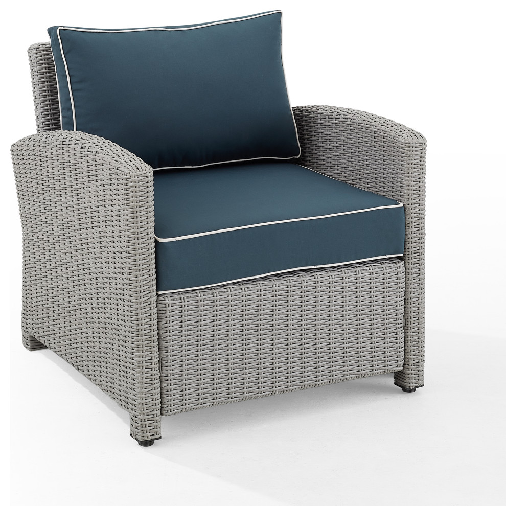 Bradenton Outdoor Wicker Armchair Navy/Gray   Tropical   Outdoor Lounge Chairs   by Homesquare  Houzz