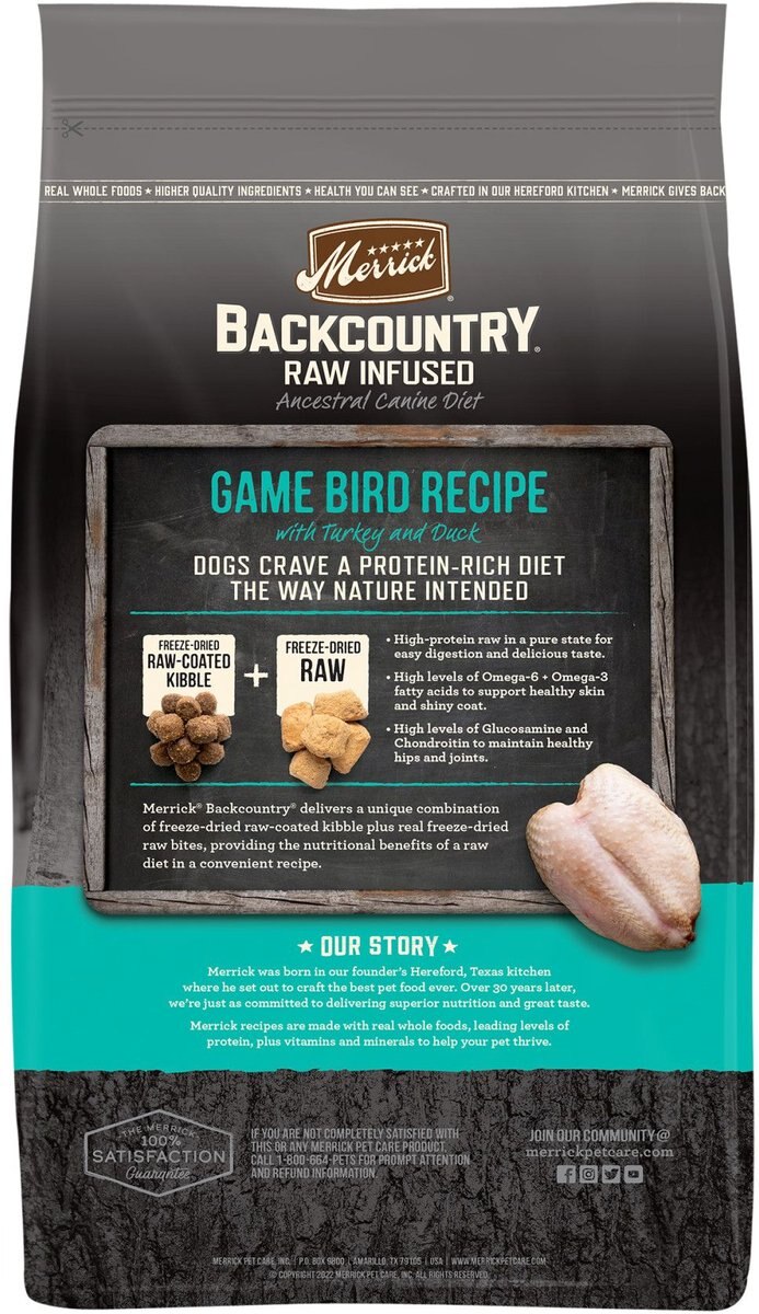 Merrick Backcountry Freeze-Dried Raw Grain-Free Big Game Recipe with Turkey， Duck and Quail Dry Dog Food