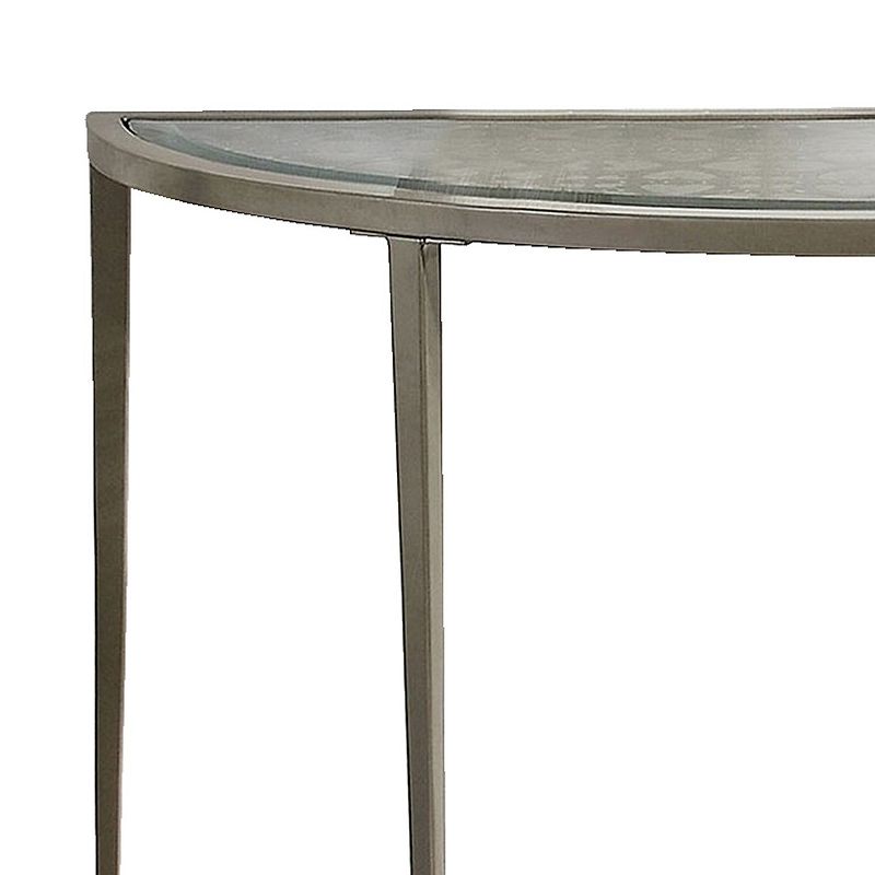 Semicircular Glass Top Sofa Table with Sleek Tapered Legs， Silver