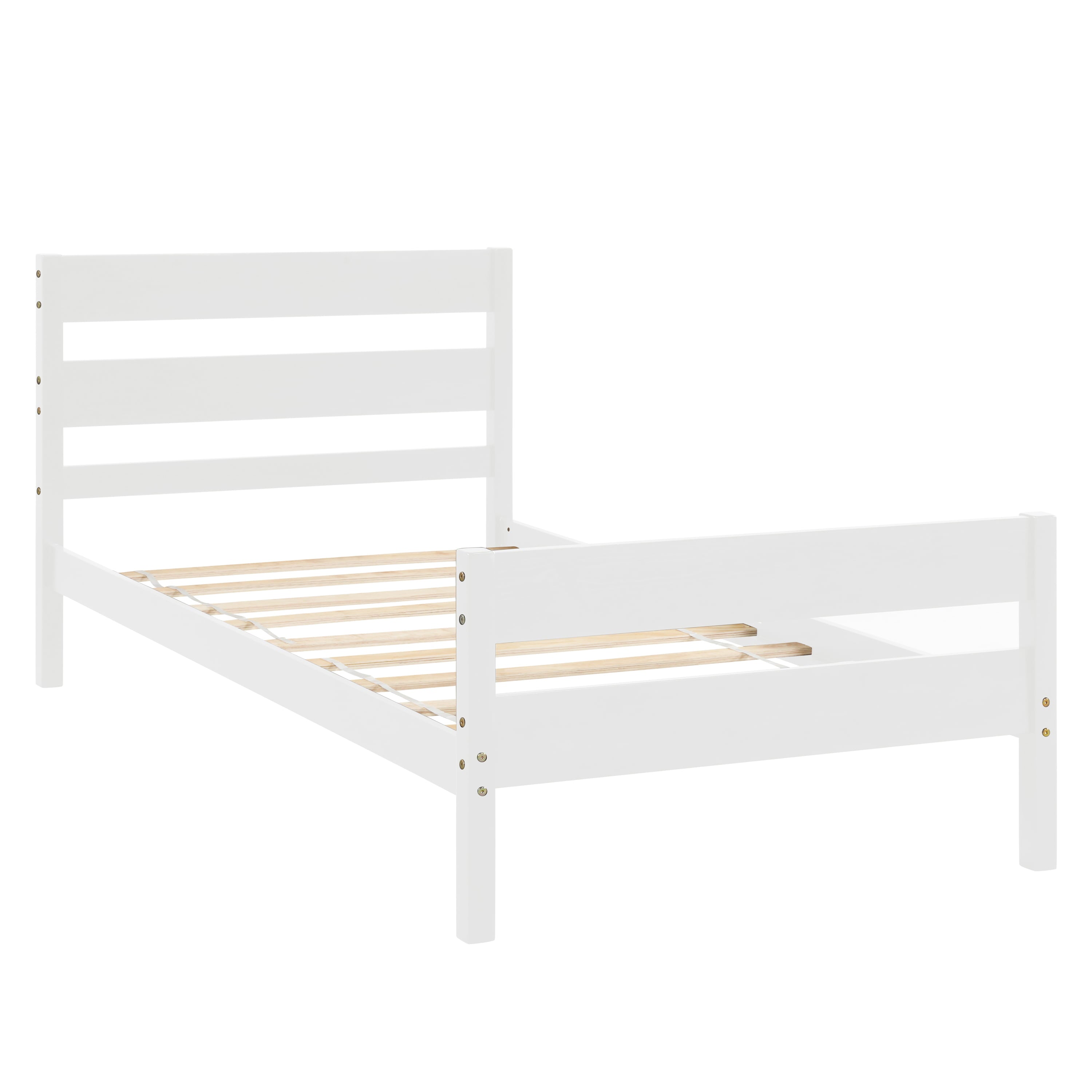 BTMWAY Wood Twin Bed Frame for Kids Adults, Solid Wood Platform Bed Frame with Headboard and Footboard, Modern Twin Size Bed Frame with Wooden Slats Support, No Box Spring Needed, White