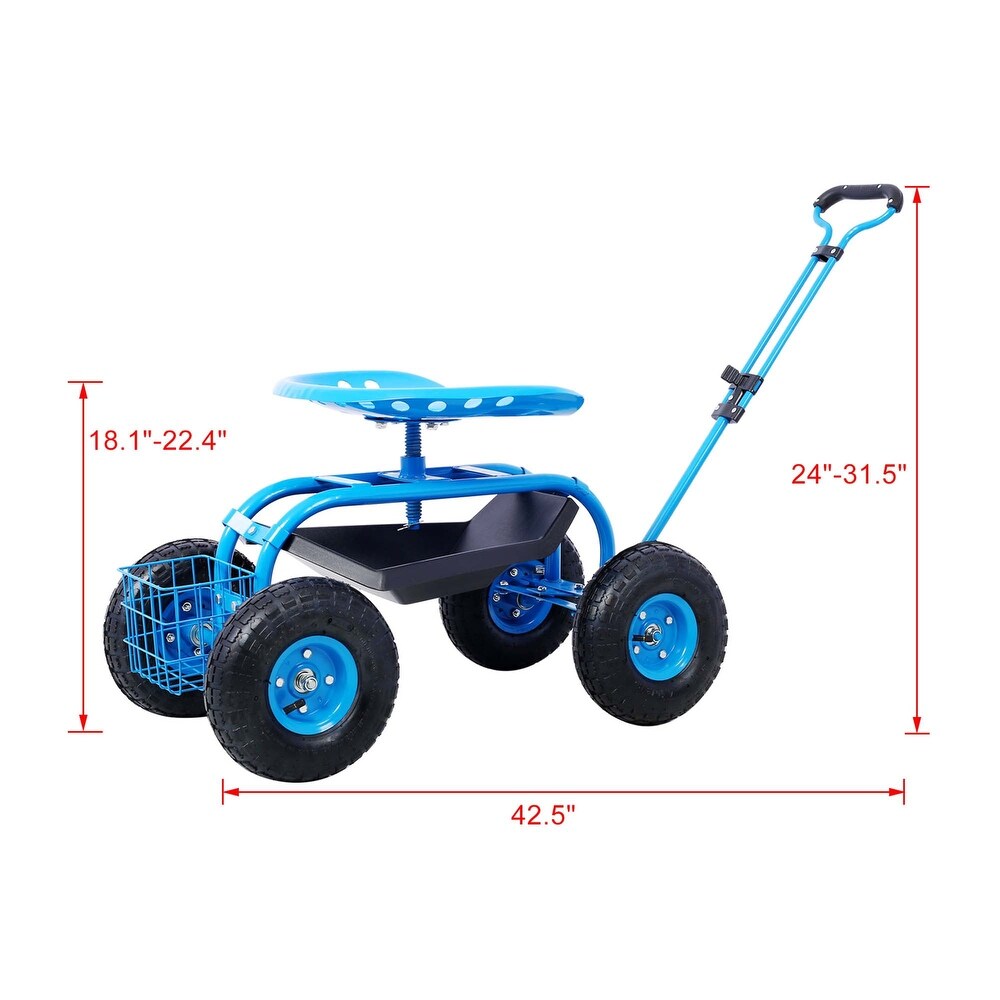 Rolling Gardening Chair Cart with Wheels  360 Swivel Rolling Scooter   42.5\