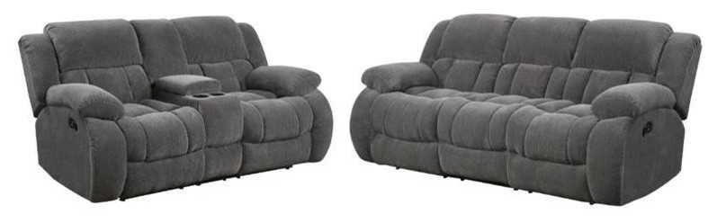 2 Piece Recliner Sofa Set with Reclining Loveseat and Reclining Sofa in Gray   Transitional   Living Room Furniture Sets   by Homesquare  Houzz