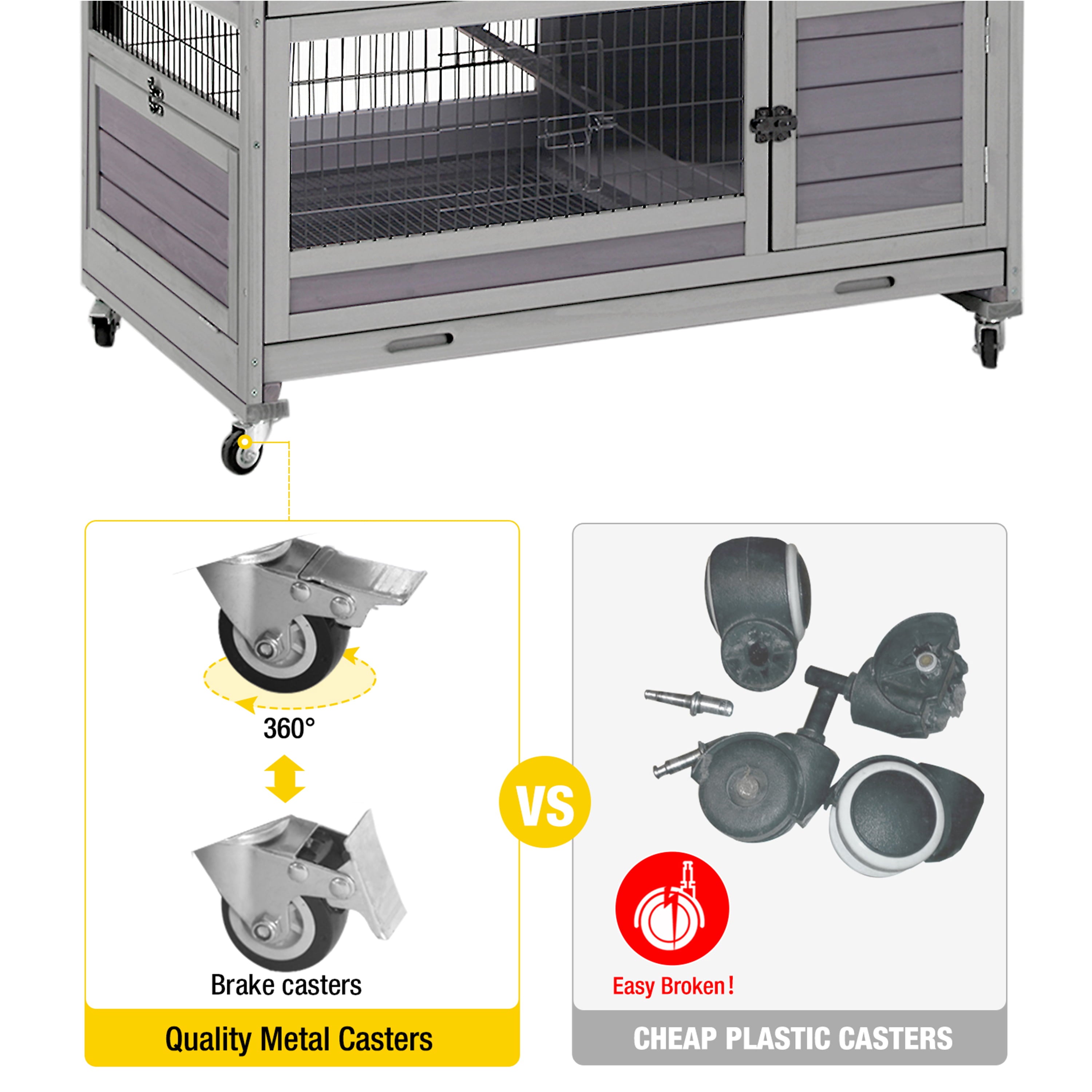 Morgete Outdoor Rabbit Hutch 2 Layer Bunny Cage Indoor-Gray