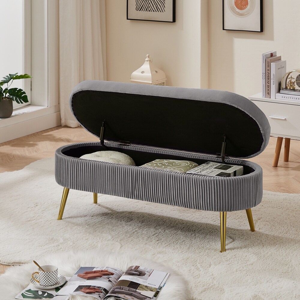 Velvet Storage Bench for Entryway Bench Soft Mat Tufted Bench Upholstered Storage Benches Footstool Ottoman End of Bed  Grey