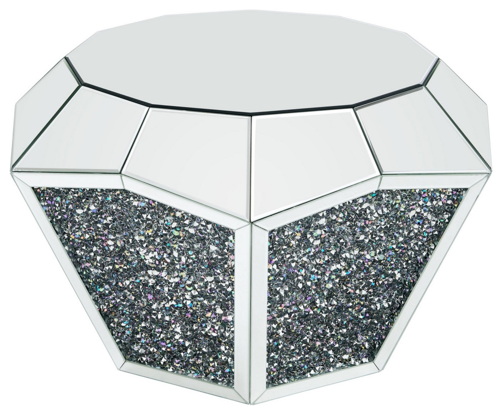 Mirror Octagonal Shape Coffee Table With Faux Diamond Inlays  Silver   Contemporary   Coffee Tables   by VirVentures  Houzz