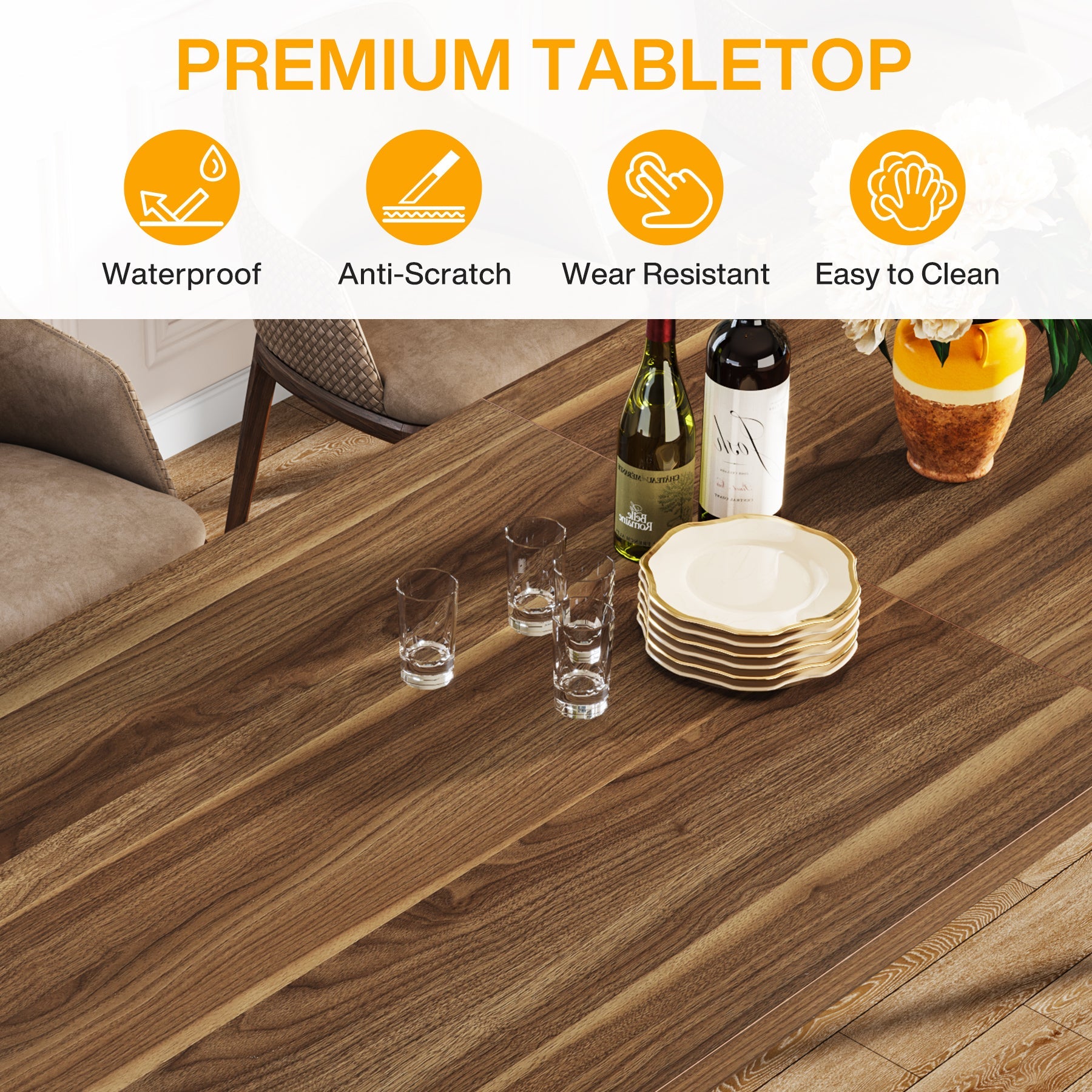 78.74 Dining Table, Rectangular Kitchen Table for 8-10 People