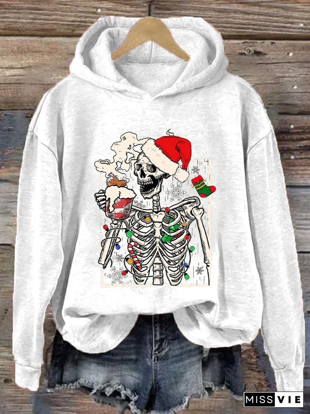 Women's Christmas Skull Print Hoodie