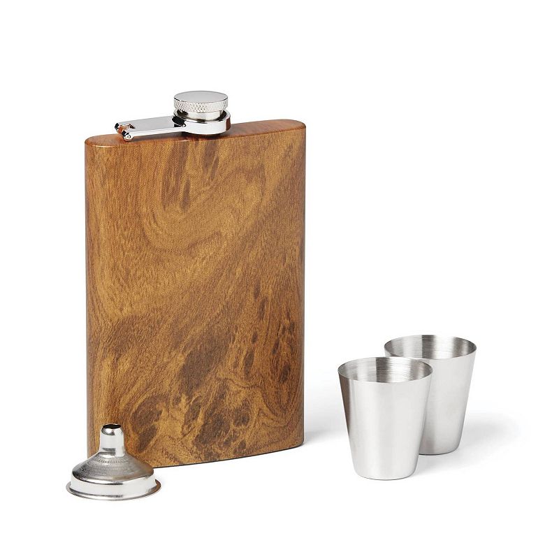 Cambridge 4-pc. Wood Decal and Stainless Steel Flask Set