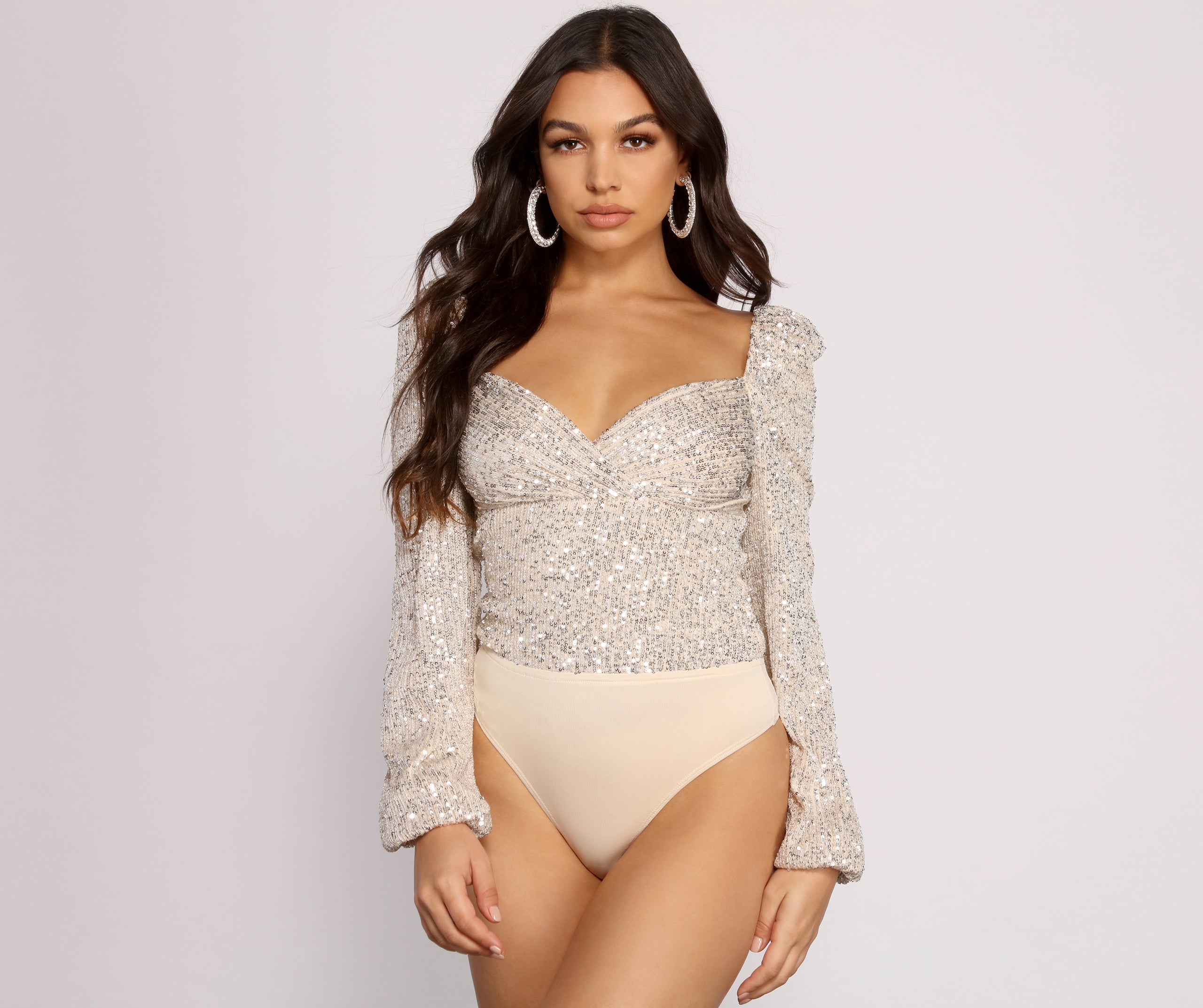 All that Glow Puff Sleeve Sequin Bodysuit