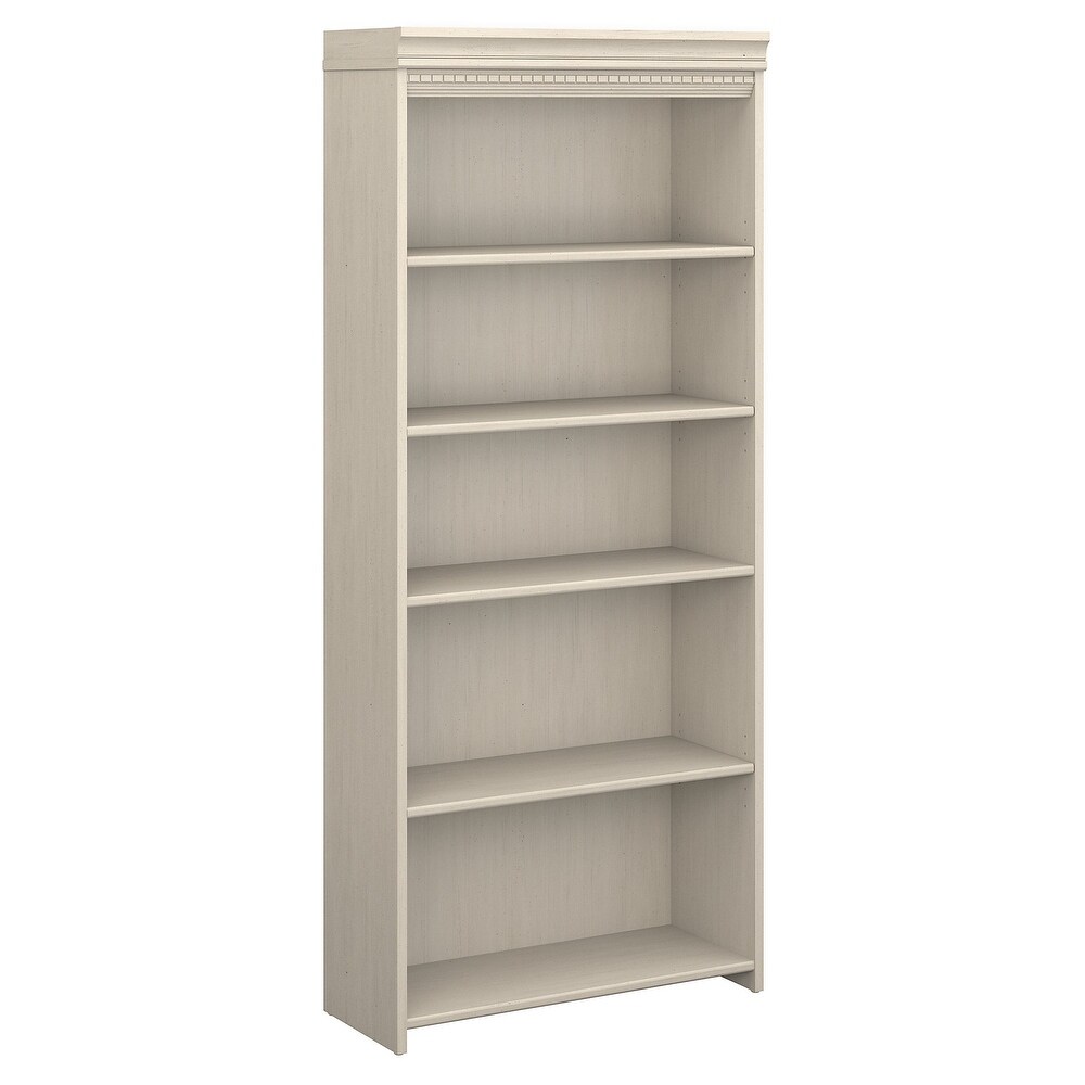 Fairview Antique White 5 shelf Bookcase   Antique