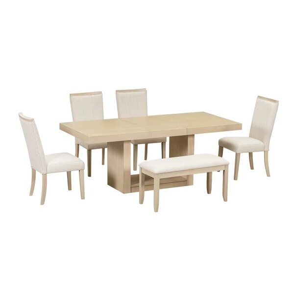 Extendable Dining Table Set with Removable Leaf，4 Upholstered Chair