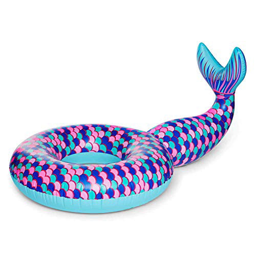 Giant Ride-on Inflatable Mermaid Fin Pool Float Beach Inner Tube (Supports Up to 200 Pounds)