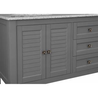 Home Decorators Collection Hamilton 61 in. W x 22 in. D x 35 in. H Open Shutter Bathroom Vanity Cabinet in Grey with Grey Granite Vanity Top 19084-VS61-GR