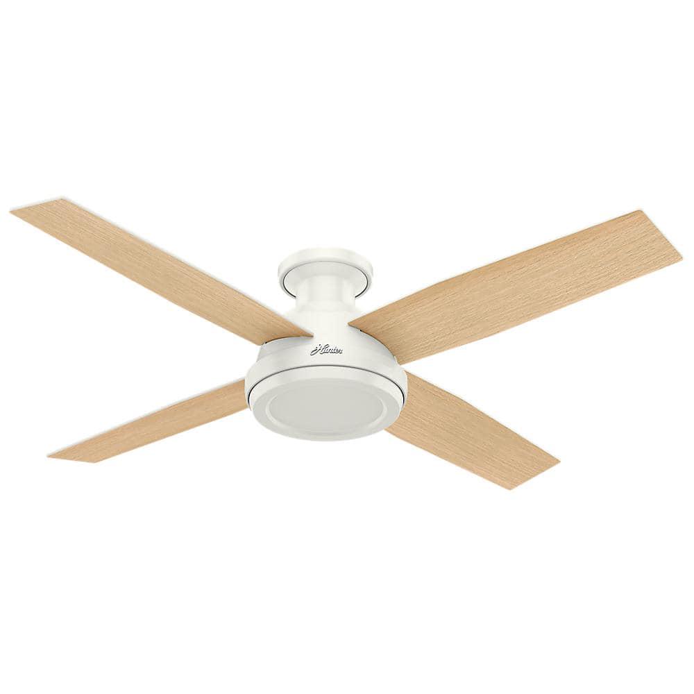 Hunter Dempsey 52 in Low Profile No Light Indoor Fresh White Ceiling Fan with Remote