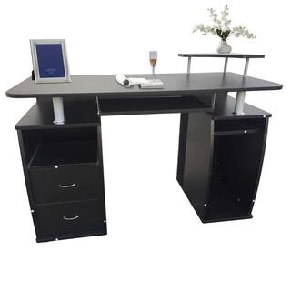 Outopee 45 in. W Retangular Black Wood 2-Drawer Computer Desk with Shelving 941228124966