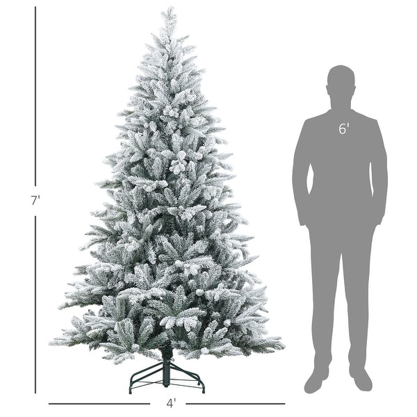 HOMCOM 6ft Snow Flocked Artificial Christmas Tree with 994 Tips，Foldable Metal Stand，Easy Assembly，Hinged Xmas Tree for Home