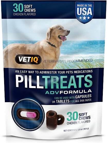 VetIQ Pill Treats Advanced Formula Soft Chews Chicken Flavored Dog Treats， 30 count