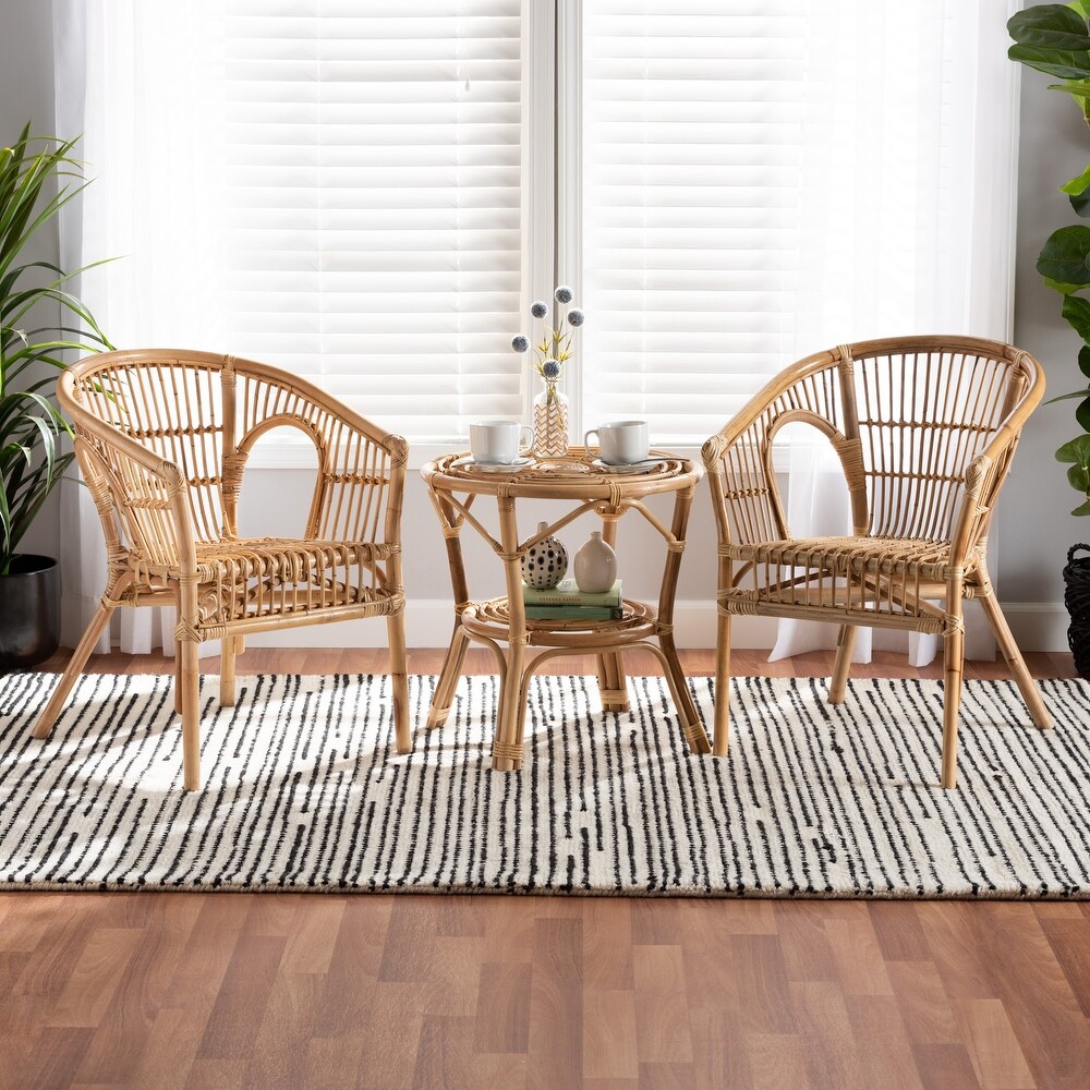 eta Modern Bohemian Natural Brown Rattan 3 Piece Living Room Set