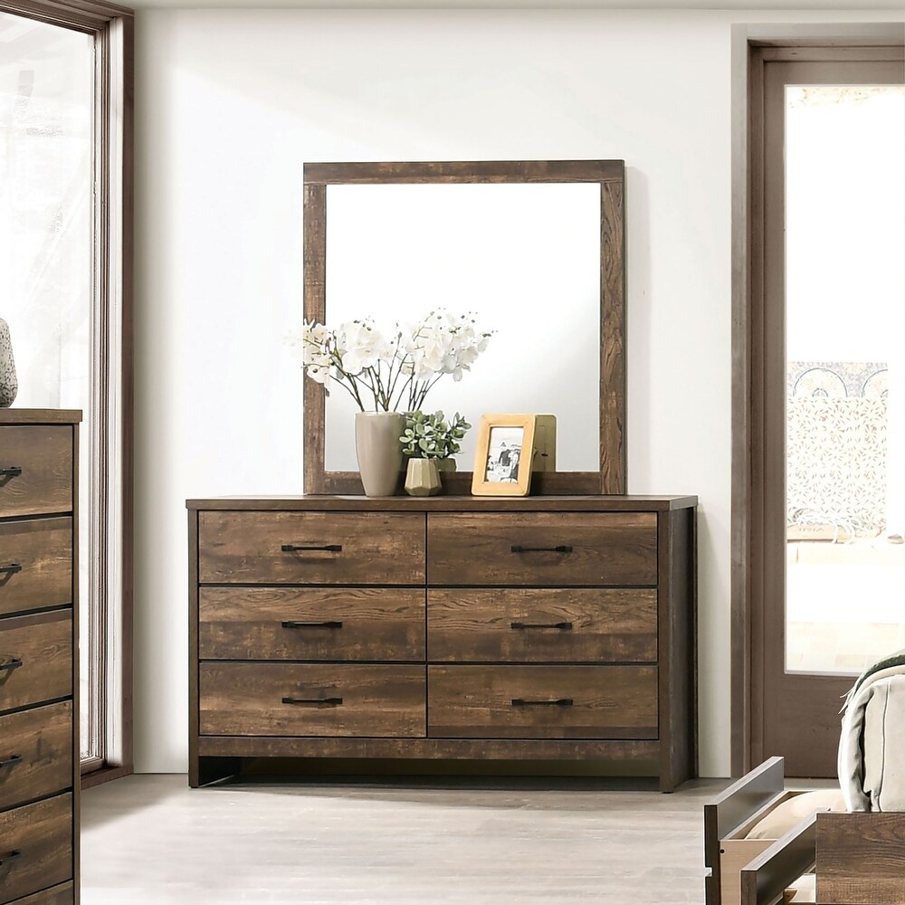 Ruri Walnut 6 Drawer Dresser and Mirror by Furniture of America