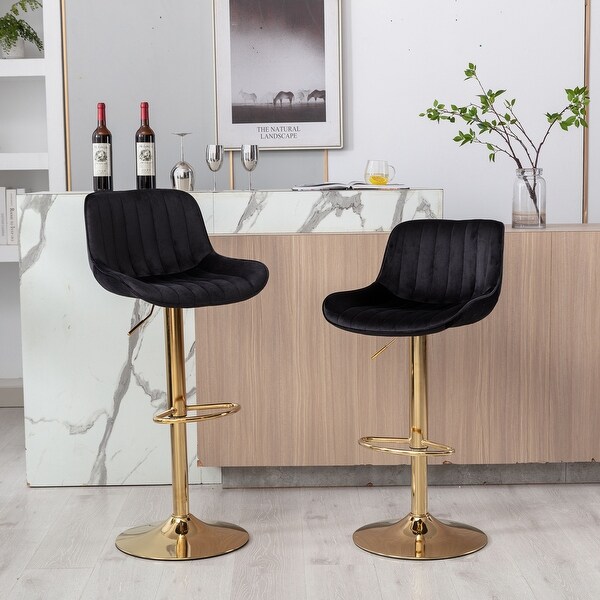 Modern Velvet Adjustable Bar Stools With Golden Base