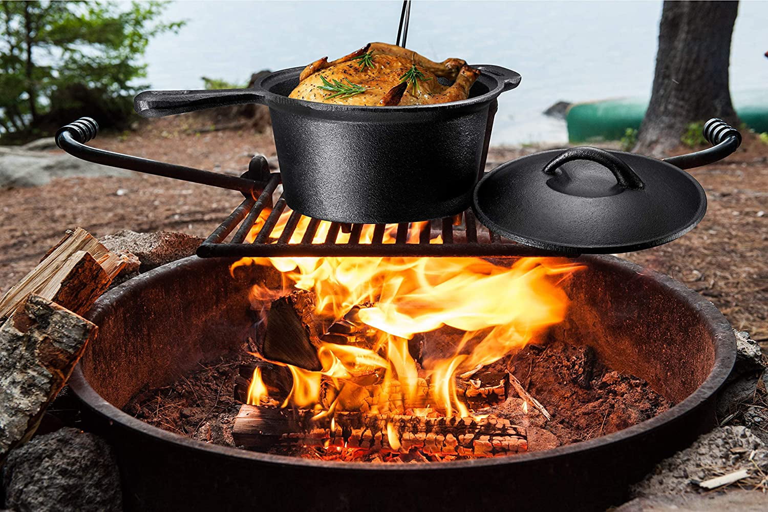 Bruntmor Pre-Seasoned 7 Piece Heavy Duty Cast Iron Dutch Oven Camping Cooking