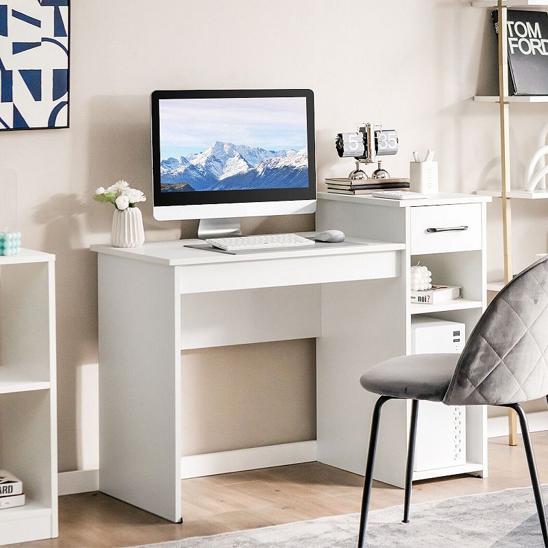 Computer Desk PC Laptop Table with Drawer and Shelf - White