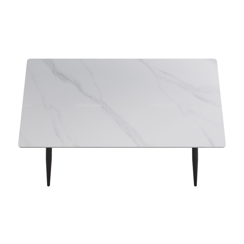 Modern White Slate Dining Table Rectangular Tabletop with Steel Legs for Kitchen and Dining Room