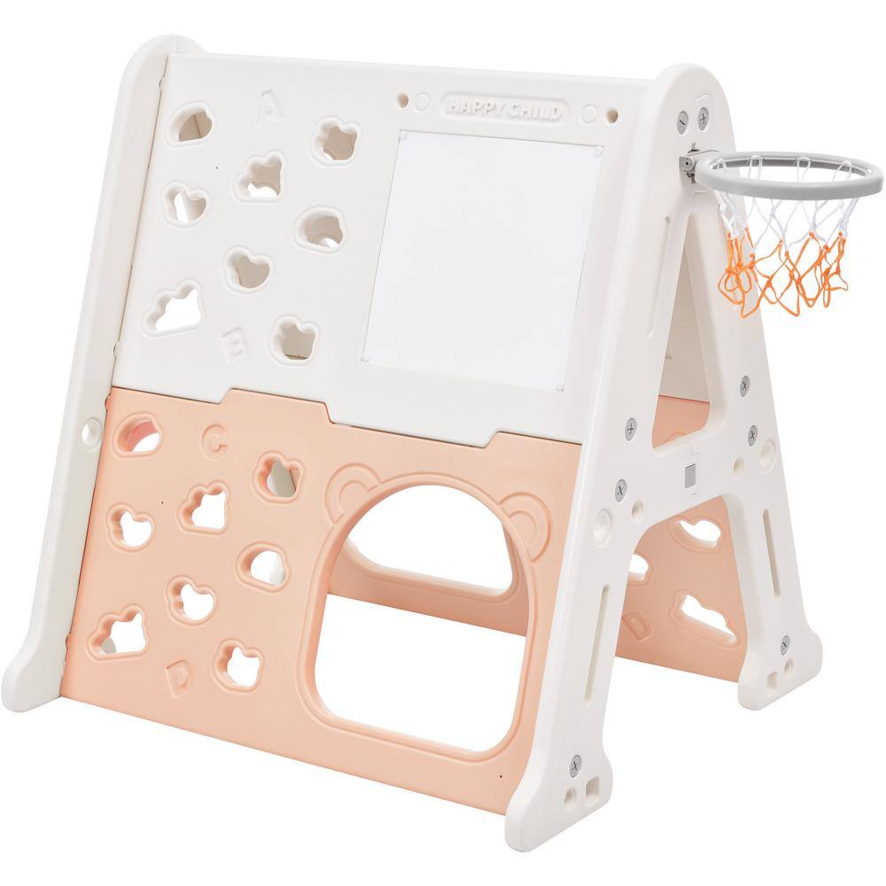 5-In-1 Light Pink HDPE Indoor Playset with Tunnel Climber Whiteboard Toy Building Block Baseplates LN20232354