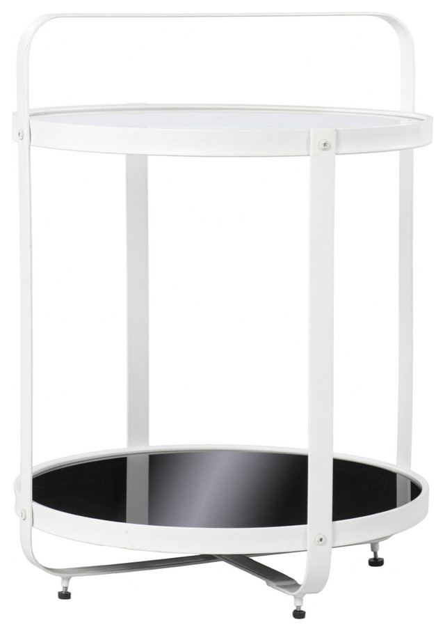 27 quotWhite Glass And Iron Round End Table With Shelf   Contemporary   Side Tables And End Tables   by HomeRoots  Houzz