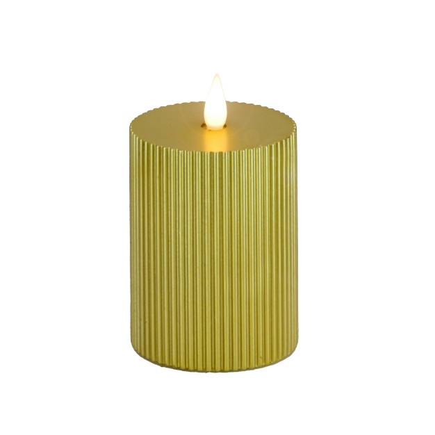 Hgtv Home Collection Georgetown Real Motion Flameless Candle With Remote Gold With Warm White Led Lights Battery Powered 5 In