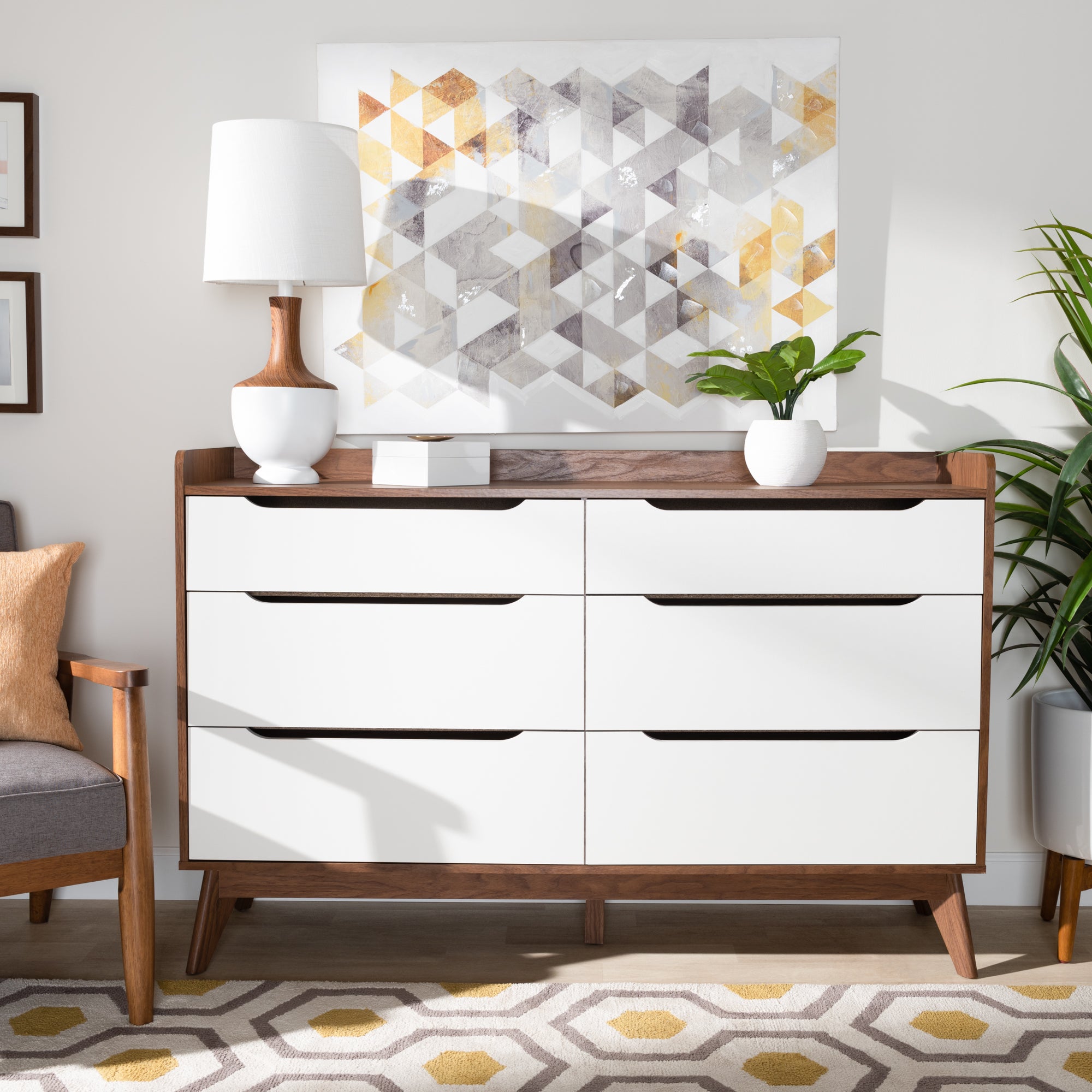 Bartel Modern White and Walnut Wood 6-Drawer Storage Dresser by Bellamy Studios