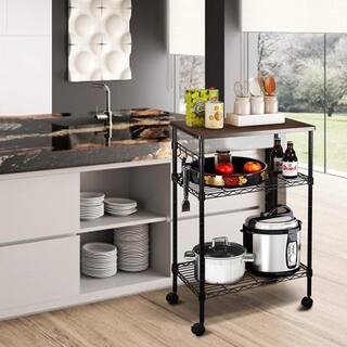 Karl home 4-Wheeled Metal Multi-functional Kitchen Utility Cart in Black 302589548103