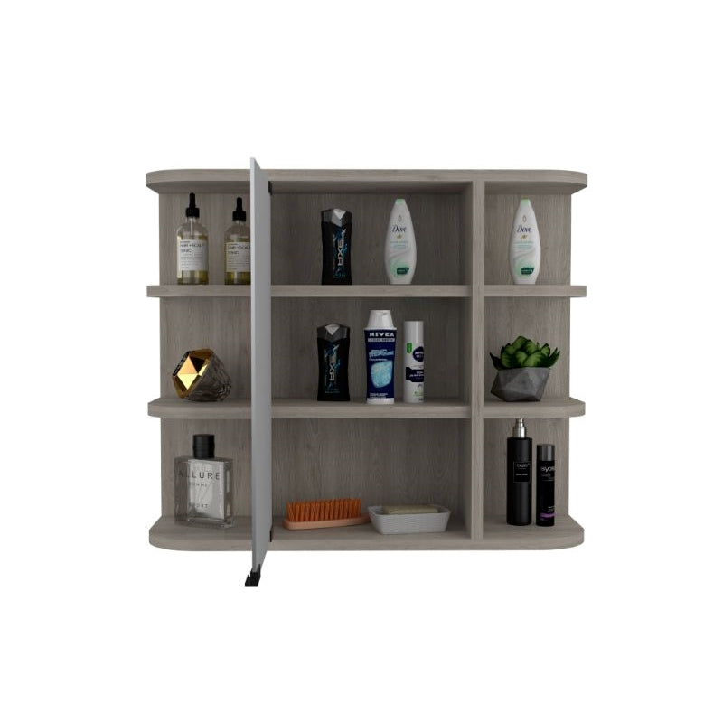 FM FURNITURE Valdez Medicine Cabinet With Six Shelves Light Gray Engineered Wood