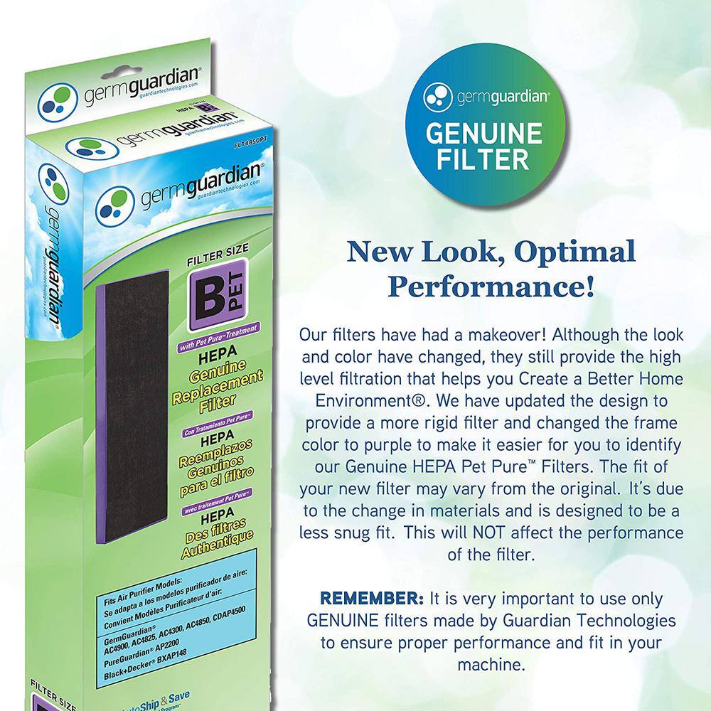 GermGuardian True HEPA with Pet Pure Treatment GENUINE Replacement Filter B for AC4300AC48004900 Series FLT4850PT