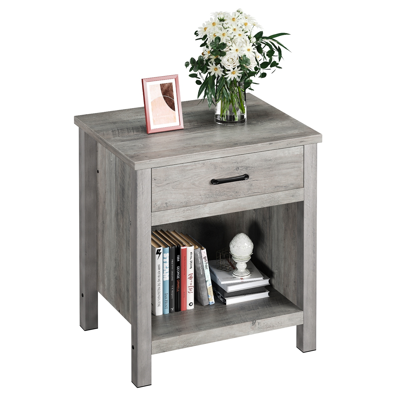 Farmhouse Square Nightstand， Bedside Table End Table for Bedroom Nursery Living Room， End Table