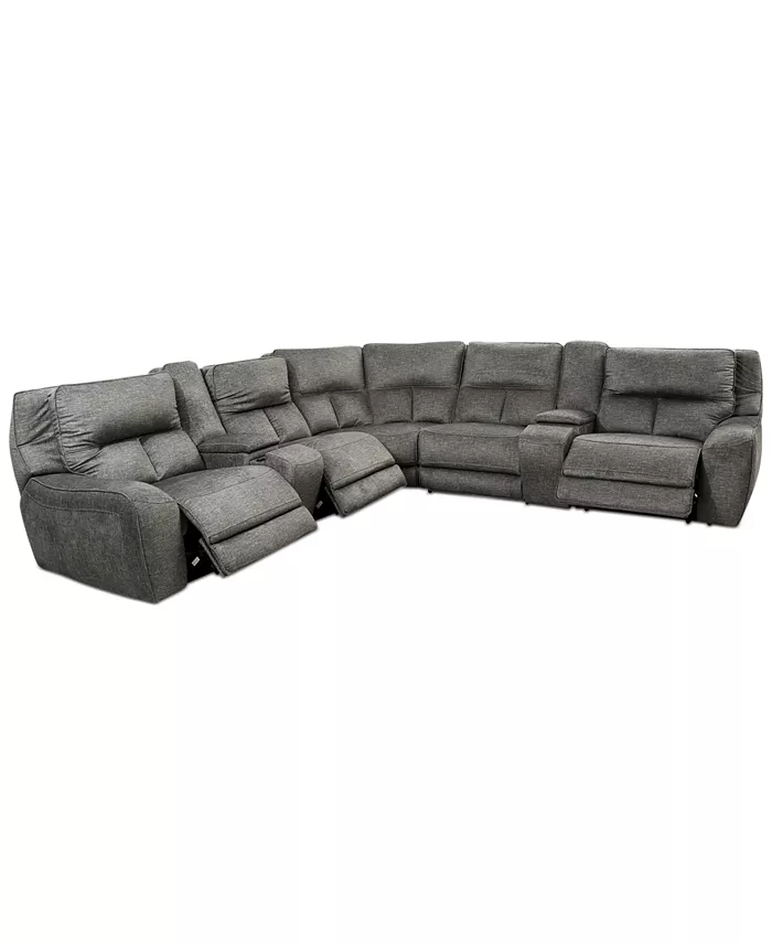 Furniture CLOSEOUT! Terrine 7-Pc. Fabric Sectional with 3 Power Motion Recliners and 2 USB Consoles