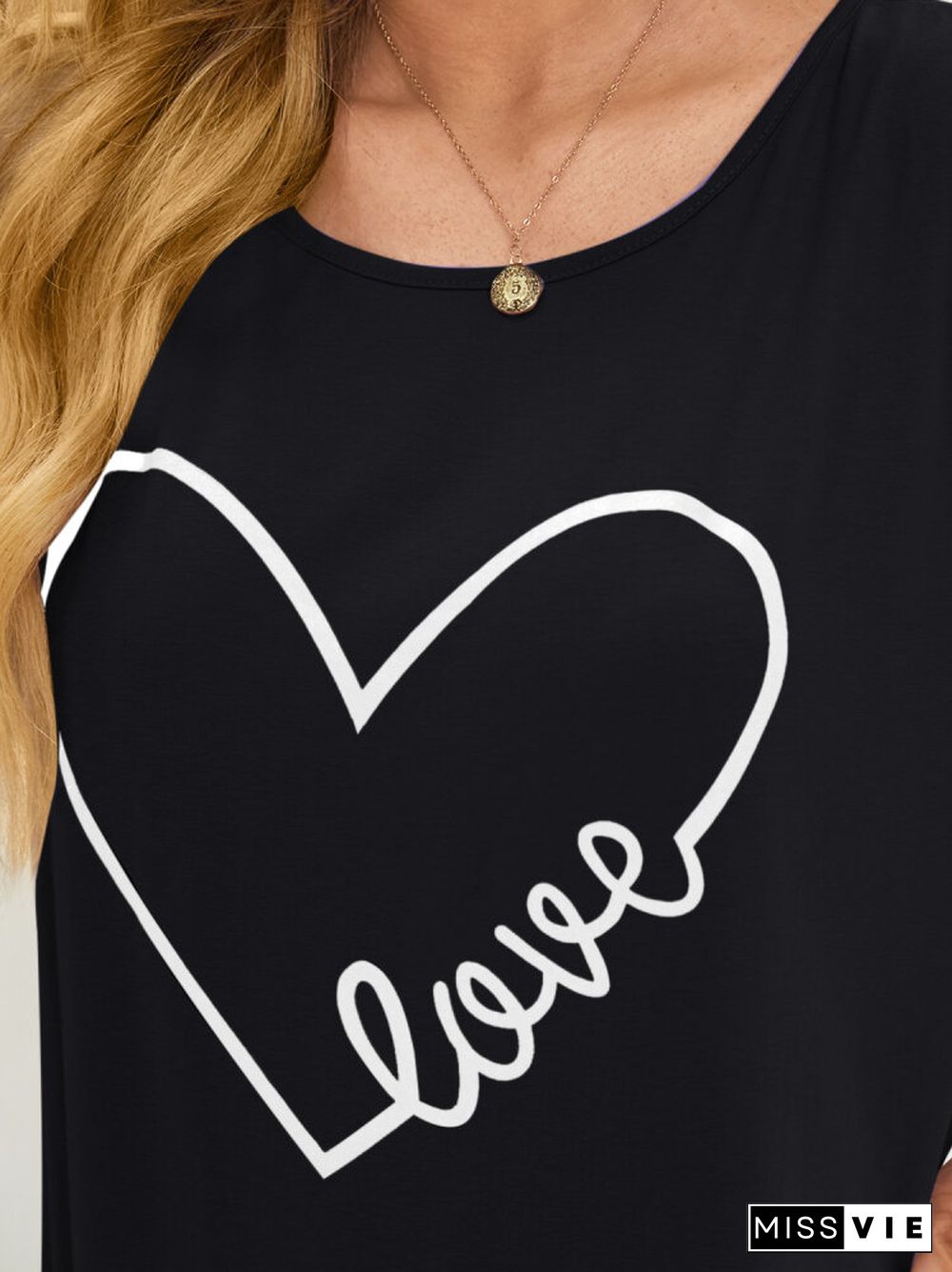 Letters Heart Printed O-neck Off Shoulder Blouse