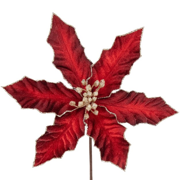 Glittered Burgundy Velvet Poinsettia Floral Christmas Pick Spray