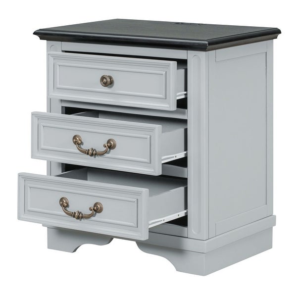 Nightstand with 3 Drawers + USB Charging Ports - - 37981784