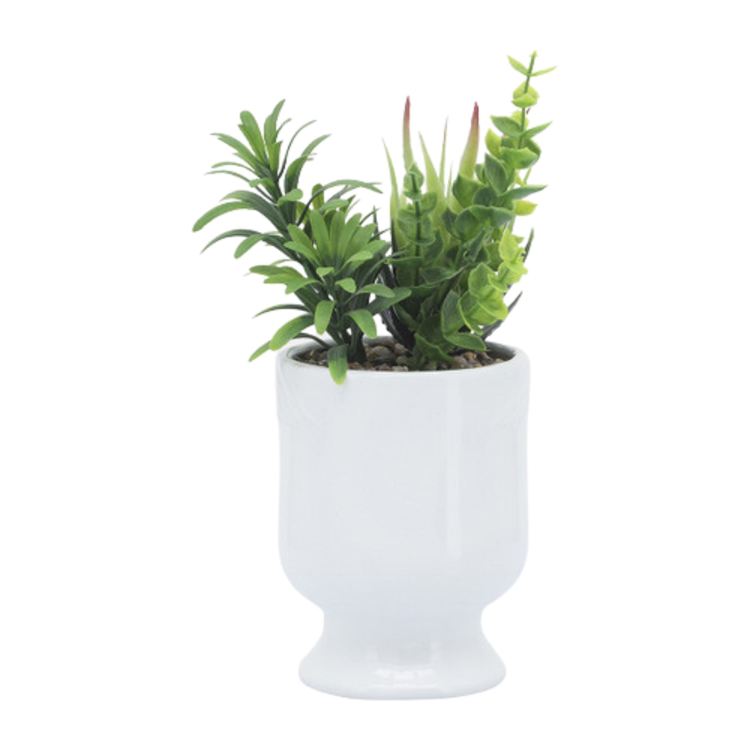 Face Ceramic Planter With Artificial Plants 10 Cm - White 16971-01