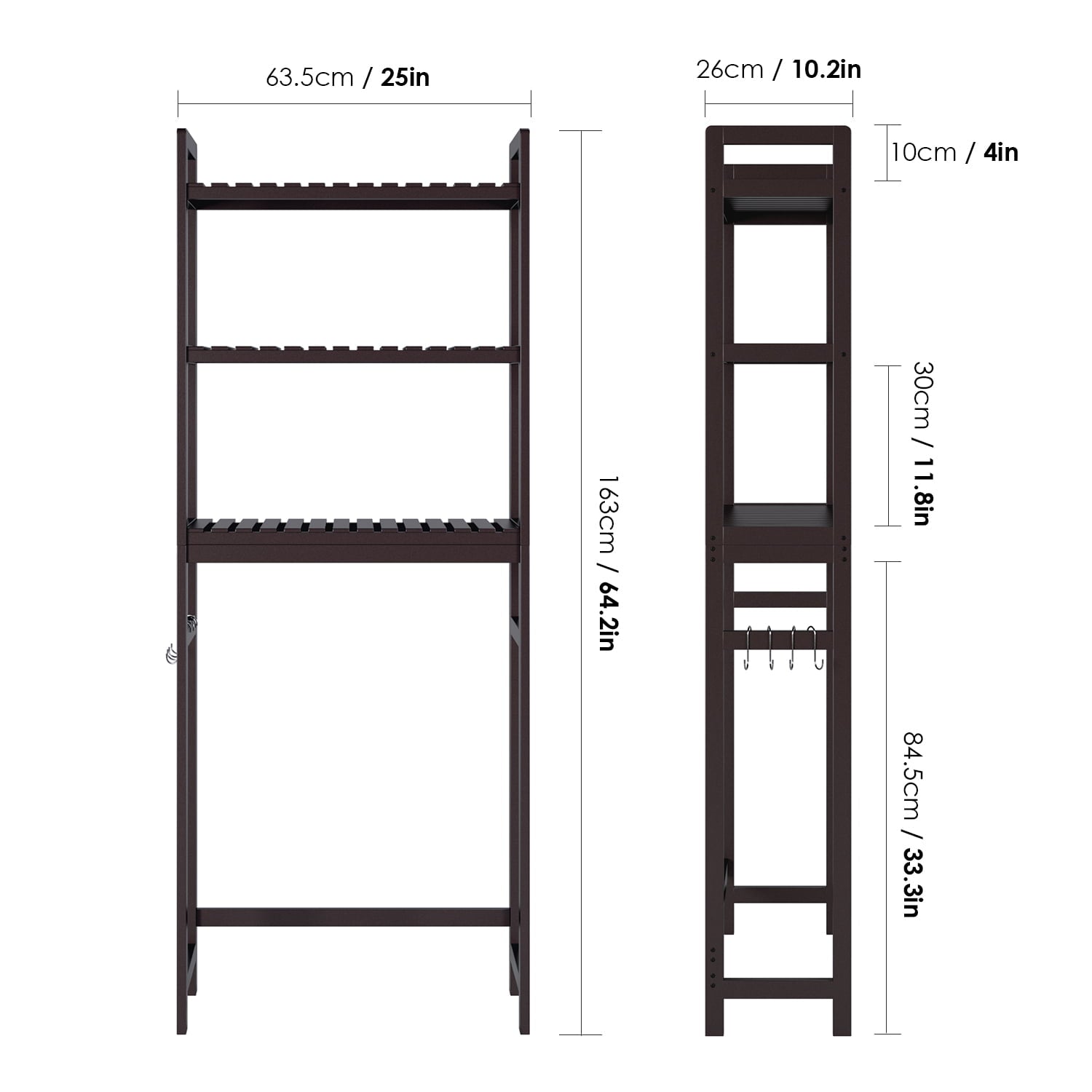 Homfa Bathroom over the Toilet Storage Shelf, 3-Tier Toilet Storage Rack Bathroom Cabinet Bamboo Organizer Unit, Retro Color