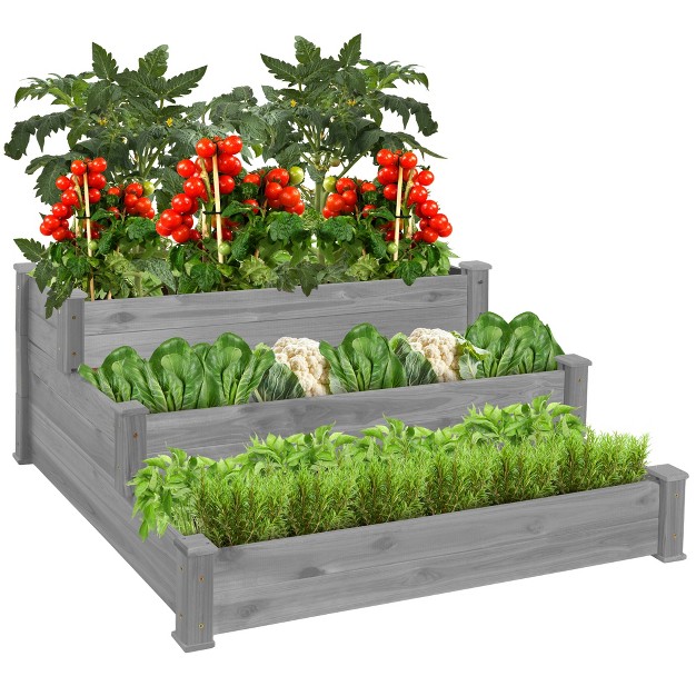 Best Choice Products 3-tier Fir Wood Raised Garden Bed Planter For Plants， Vegetables， Outdoor Gardening