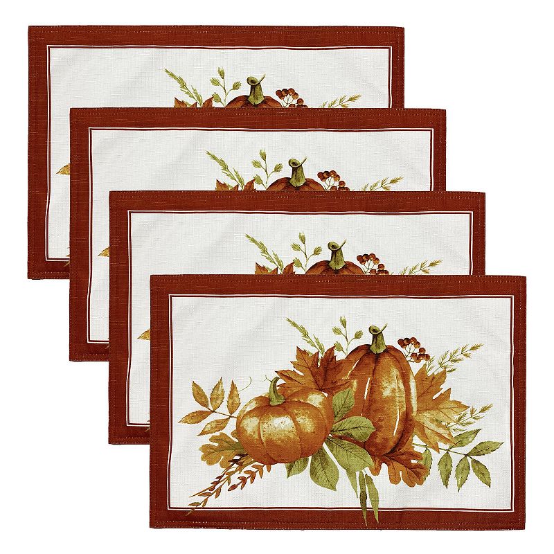 Elrene Home Fashions Autumn Pumpkin Grove Fall Placemat， Set of 4